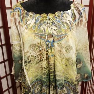 Paisley greens sheer blouse-B112